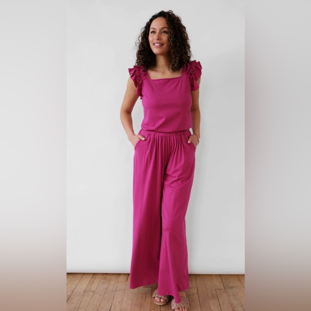 Elegantees women’s pink moana full length pant and dolly tank in orchid